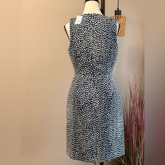 J Crew Dress Sleeveless Lined Sheath Navy Blue With White Dots Size 8 - Picture 4 of 8